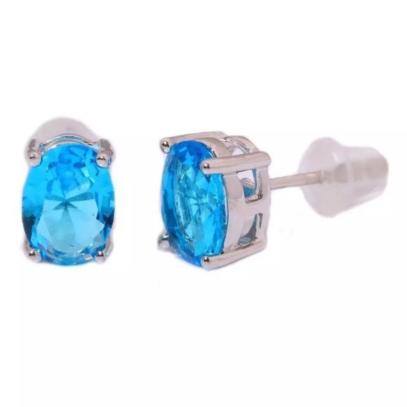 8mm Aquamarine Gemstone & Silver Filled Earrings - Picture 5 of 7